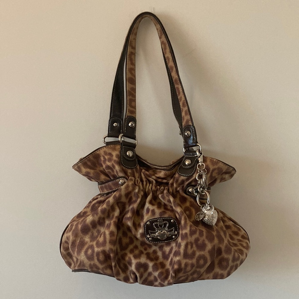 Kathy van Zeeland Leopard Cheetah Print Shoulder Bag with charms